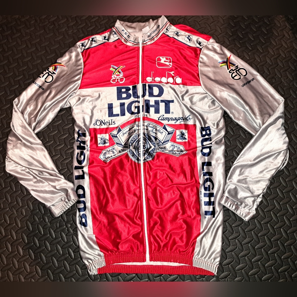Vintage Giordana Bud Light Eddy Merckx Diadora Cycling Wind Jersey, Size XL/5/52